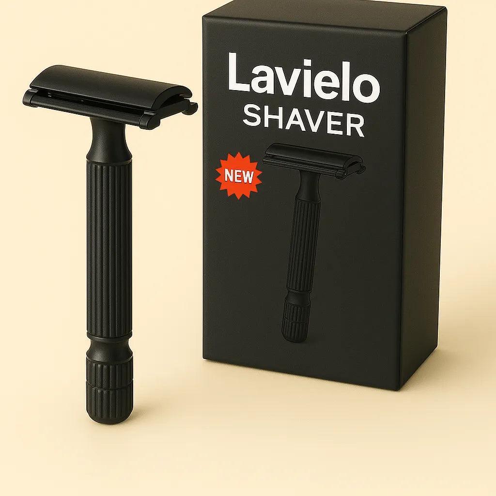 Black Lavielo shaver with packaging on a beige background